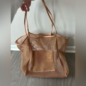 Stylish Tan Mesh Tote Bag